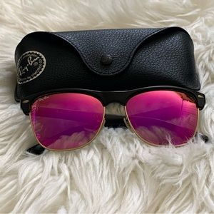 Ray-Ban Sunglasses black and gold frames with magenta lenses